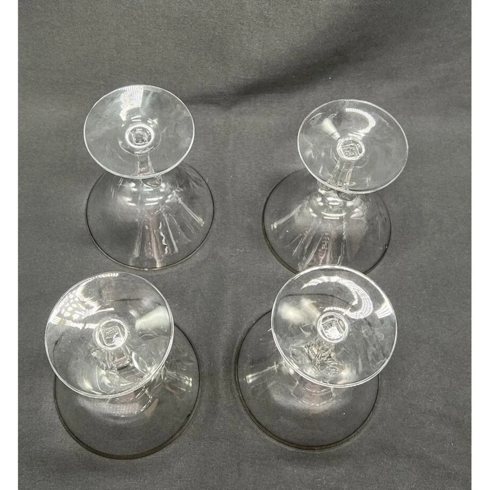 Four Fostoria Bridal Belle Crystal Martini Glasses Platinum‎ Rim Etched Vintage